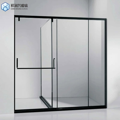 Salle de douche à double porte coulissante avec verre trempé transparent et cadre en alliage d'aluminium