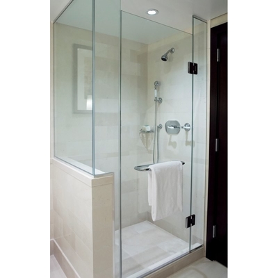 Salle de douche en acier inoxydable semi-ronde avec porte pivotante et bord plat poli