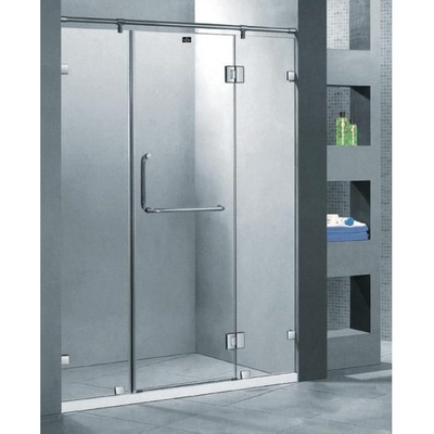 Salle de douche en acier inoxydable semi-ronde avec porte pivotante et bord plat poli