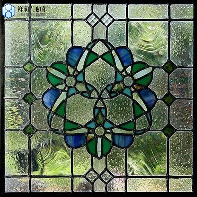 Porte de douche en verre à motif trempé avec conception Karatachi en bronze et feuilles à motif