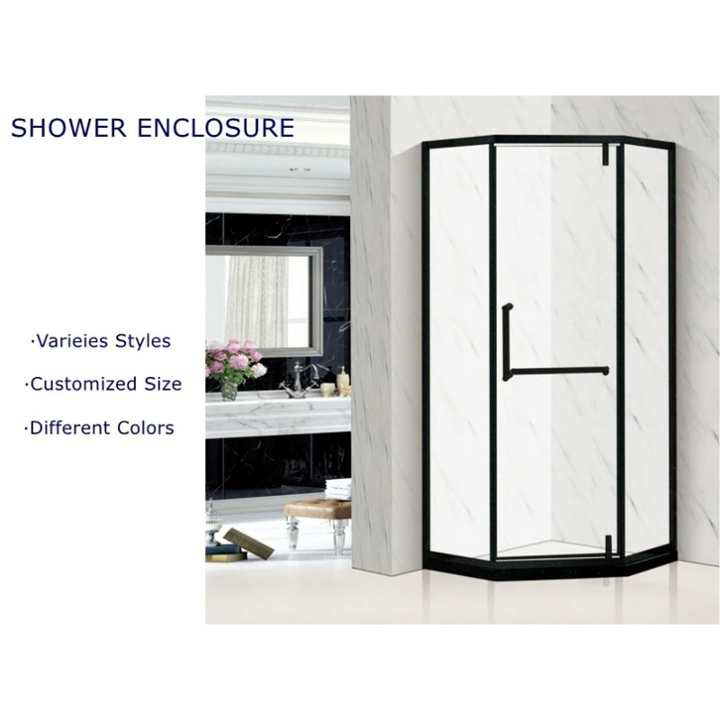 80X80 Noir Petit Carré Cabine de douche en verre pour la maison Travaux de bord plat poli